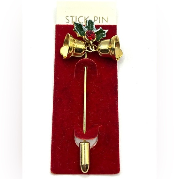 Vintage Christmas Brooch 5 Holly & Jingle Bells Santa Reindeer Tree Pin Lot - Picture 2 of 14